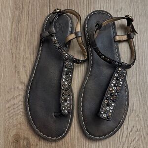 Frye Dark Leather Sandals with Studded Accents